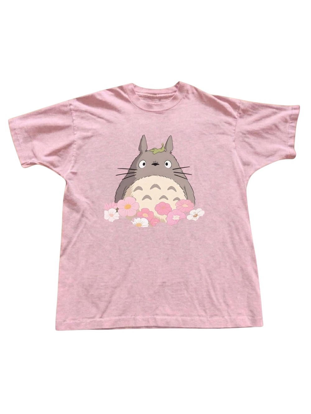 Gildan Pink Totoro With Flowers Graphic Tee